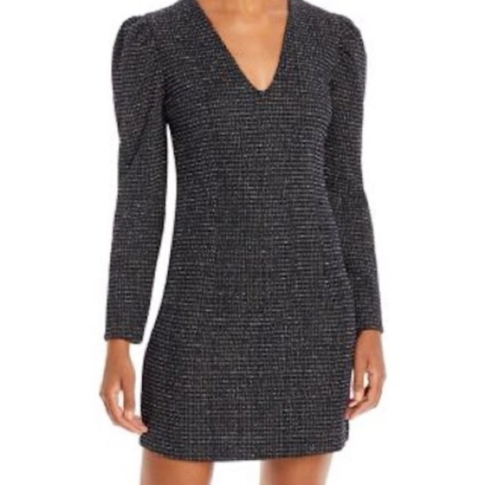 Tweed Metallic Puff Sleeve Aqua Bloomingdale’s Dress Sz Large NWT $88